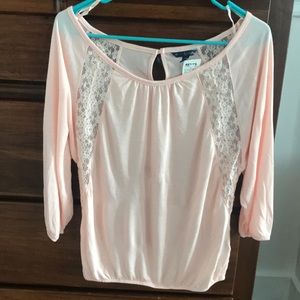 Three quarter sleeve pink lace top